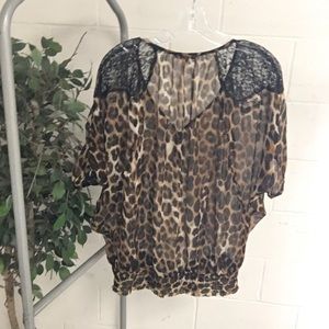 Express black lace cheetah blouse size medium